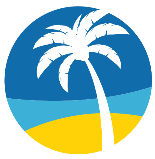 蓝色海滩棕榈树矢量图标