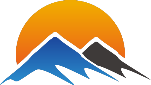 蓝黑色山橙色太阳矢量logo图标
