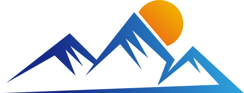 蓝色山峰橙色太阳矢量logo图标