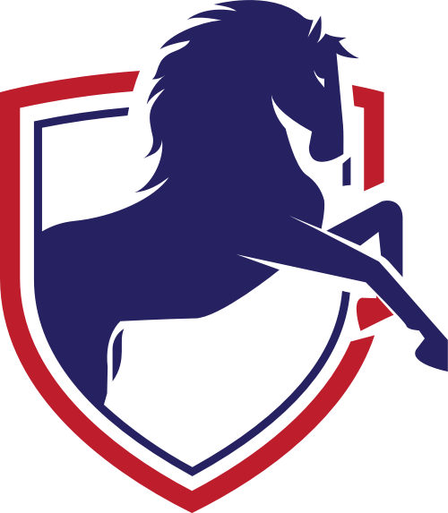 红色盾牌蓝色马矢量logo图标