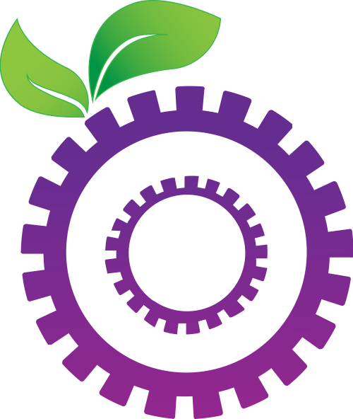 紫色齿轮绿色叶子矢量logo图标