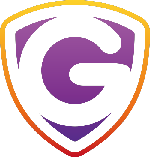 黄色紫色字母G盾牌矢量logo