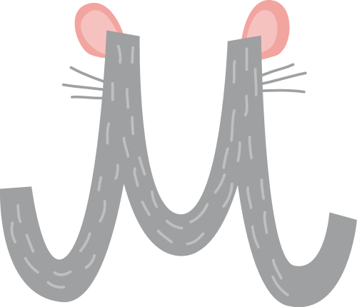灰色老鼠字母M可爱动物矢量标志图片