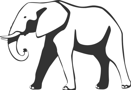 黑白剪影动物成年大象矢量图标素材